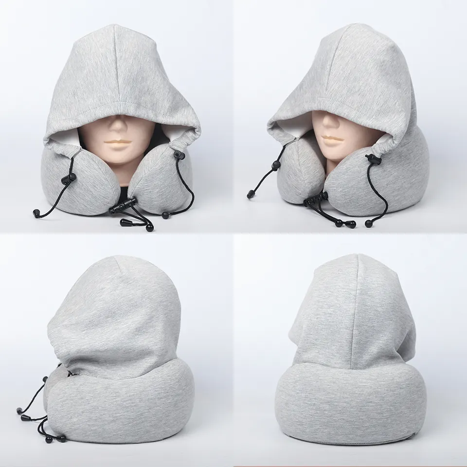 Custom Logo Classic Memory Foam Head and Neck Pillow Travel Neck Pillow with Hood Neck Sleeping Cushion