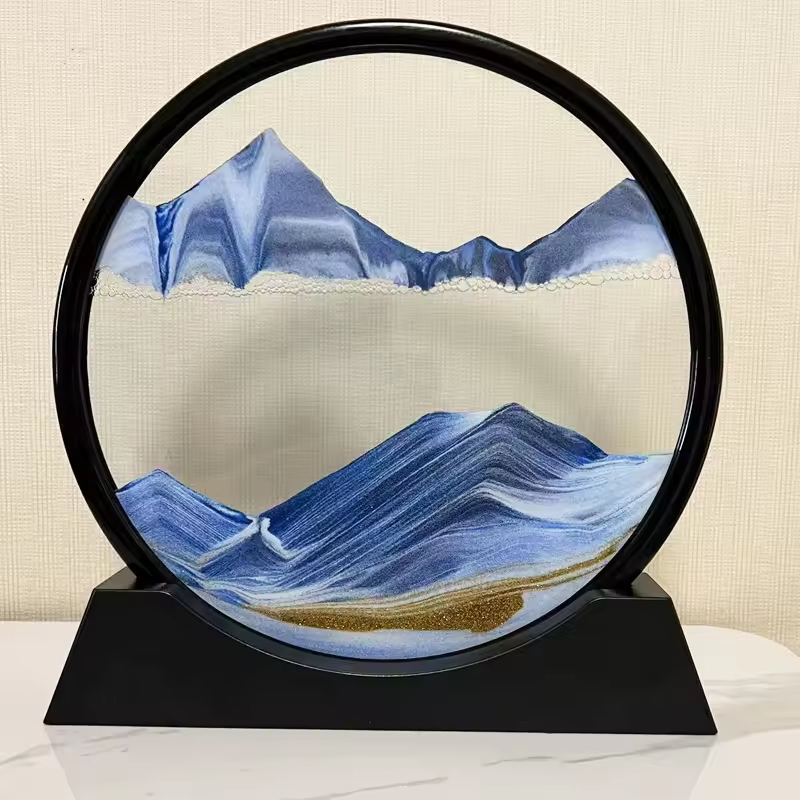 GL Home Decoration Moving Sand Decor Round Glass Frame Display Quicksand 3D Deep Sea Office Work Decoration