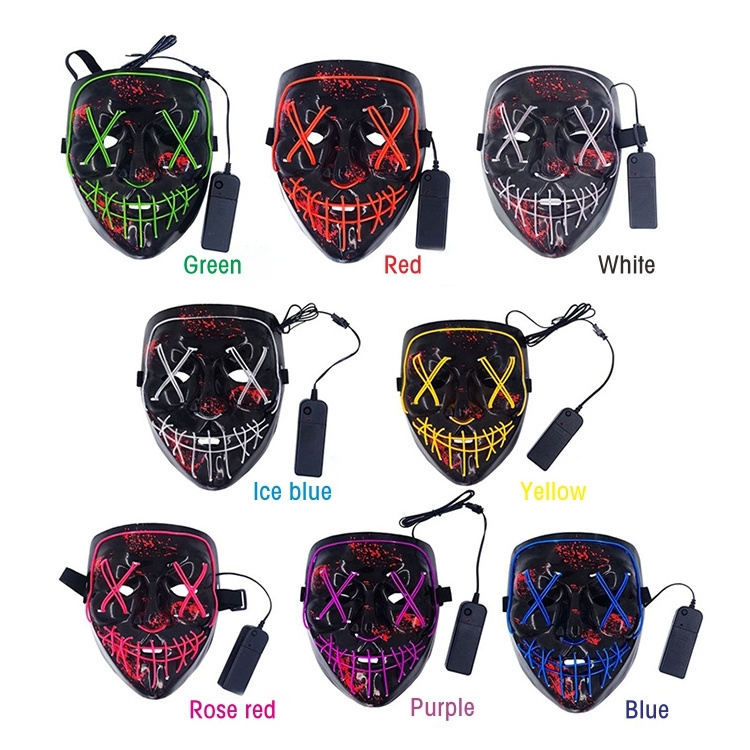 PT Trending Led Light-Up Toys Halloween Mask Glow In The Dark Mask Halloween New Year Party Scary Masks Face Adult Halloween