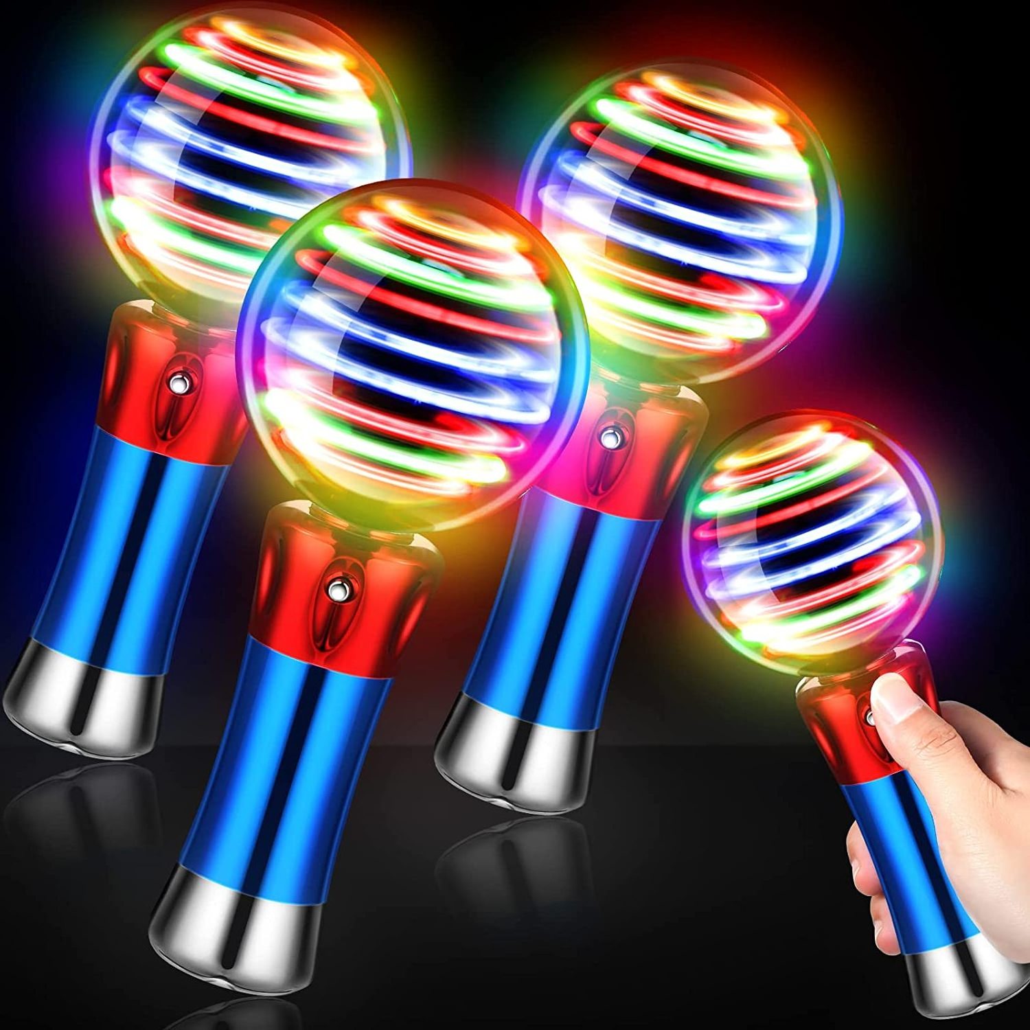 Ma In Stock Led Glow Stick Custom Led Flashing Light Stick Led Spinning Wand Light Up Ball Magic Spinning Toys For Kids Flash