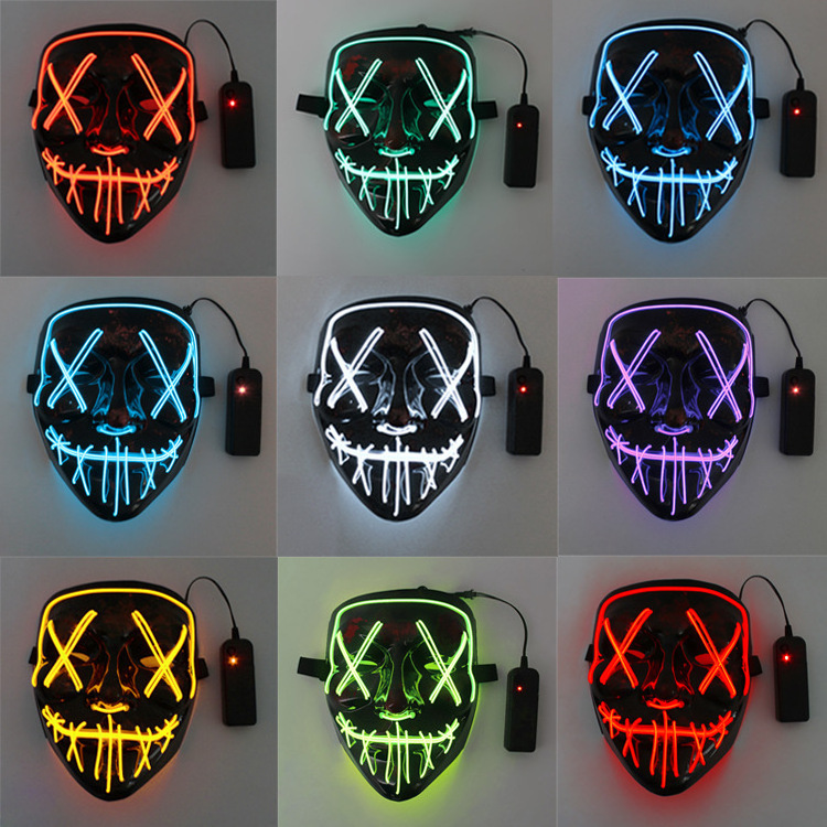 PT Trending Led Light-Up Toys Halloween Mask Glow In The Dark Mask Halloween New Year Party Scary Masks Face Adult Halloween