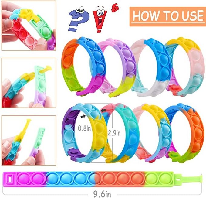 2022 Hot Sales Pop Push Bubble Fidget Bracelet Rainbow Silicone Sensory Wristband Slow Rising Anxiety Relief Fidget Toys For kid