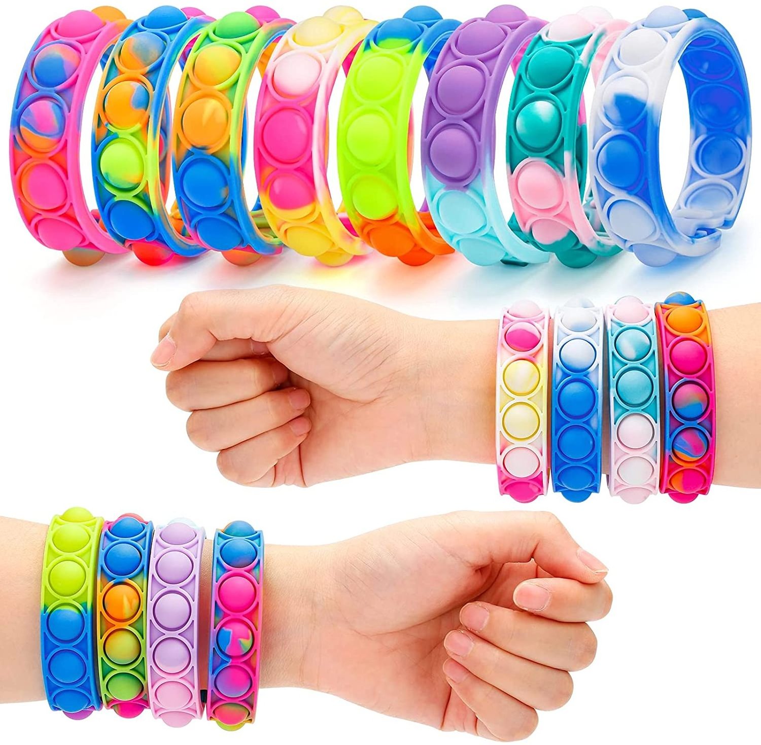 2022 Hot Sales Pop Push Bubble Fidget Bracelet Rainbow Silicone Sensory Wristband Slow Rising Anxiety Relief Fidget Toys For kid