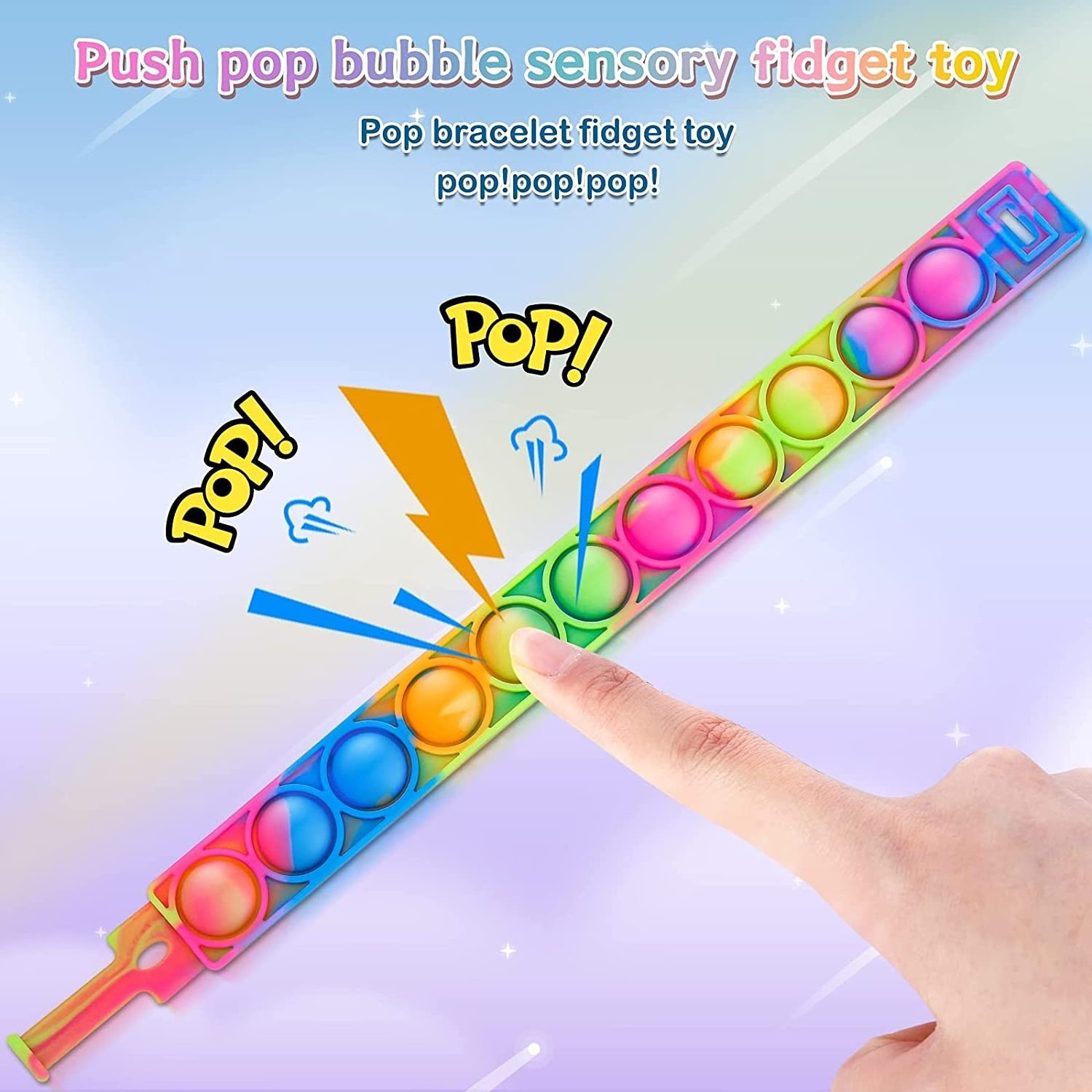 2022 Hot Sales Pop Push Bubble Fidget Bracelet Rainbow Silicone Sensory Wristband Slow Rising Anxiety Relief Fidget Toys For kid