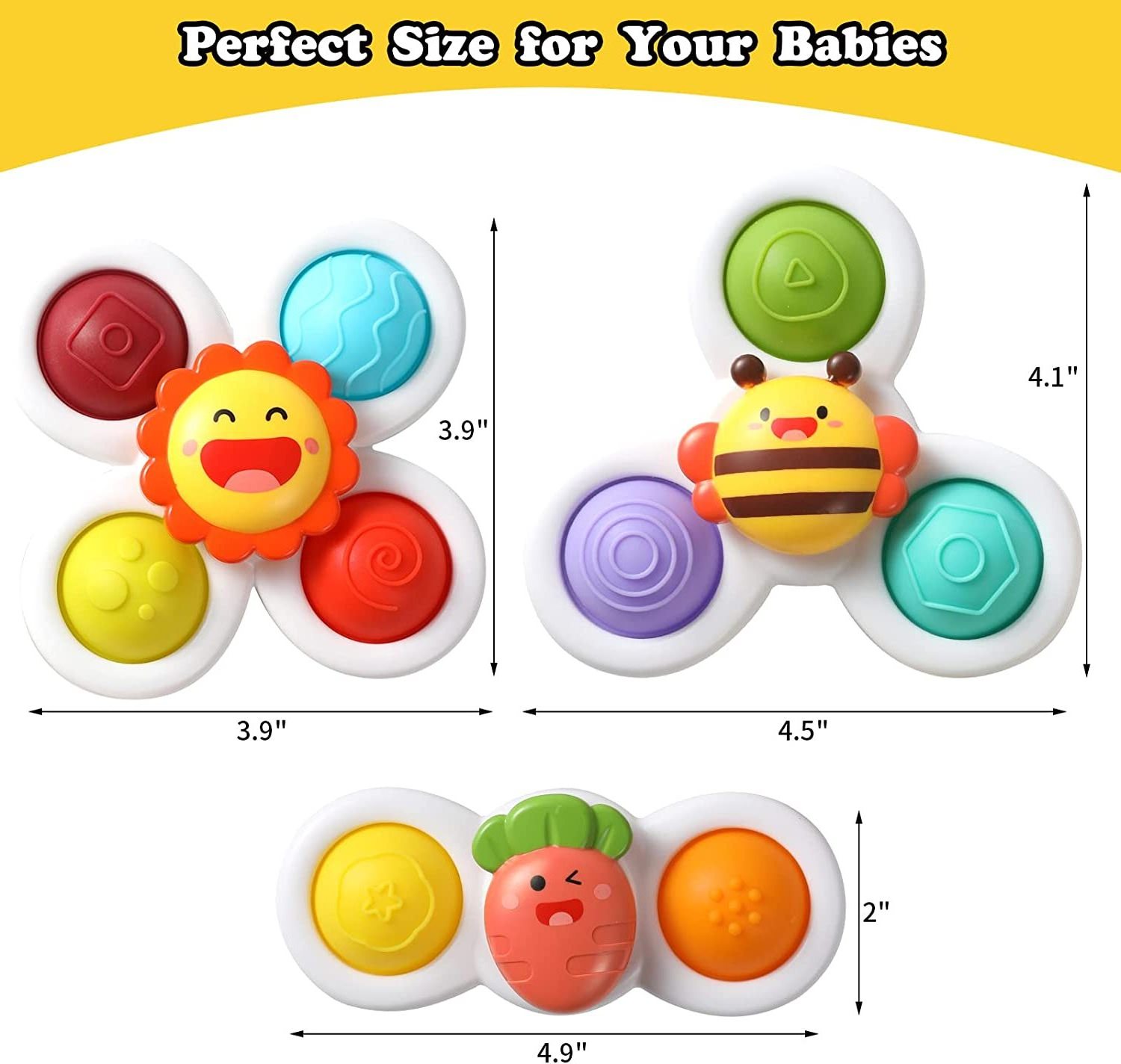 YH Pretty New Creative Design 3pcs Suction Cup Spinner Baby Bath Toys Fidget Sensory Finger Spinner Silicone Suction Cup Toy