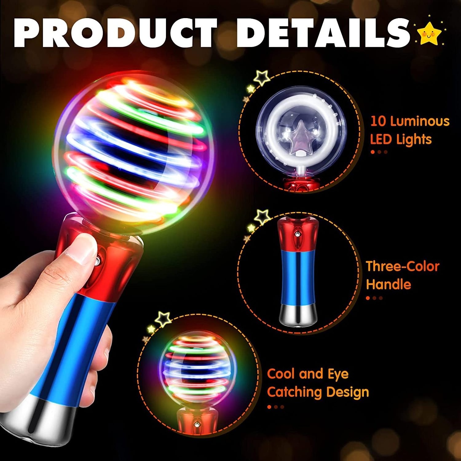 FT Hot Sale Spinning Ball Magic Stick Spin Toy Light Up Toys Led Flashing Light Up Magic Spinning Colorful Ball