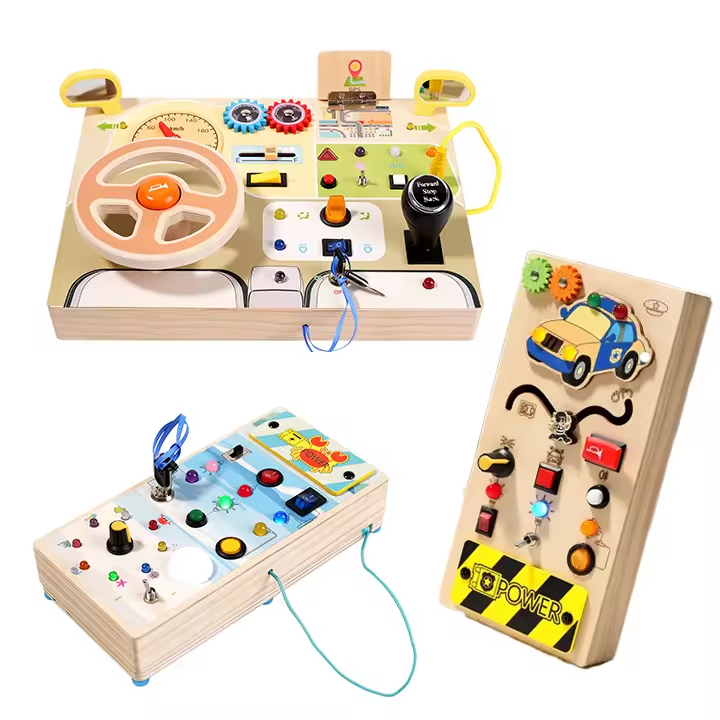 GL Hot Sale Wooden Steering Wheel Toy Early Educational Stimulation LED Wood Sensory Activity Board Montessori Toys