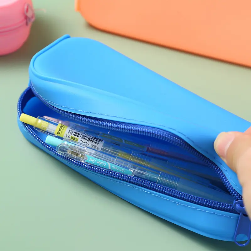 Hot Sale School Fidget School Pen Pouch Rectangle Pure Color Pencil Bags With Zip Lock Custom Pencil Case Silicone Pencil Case