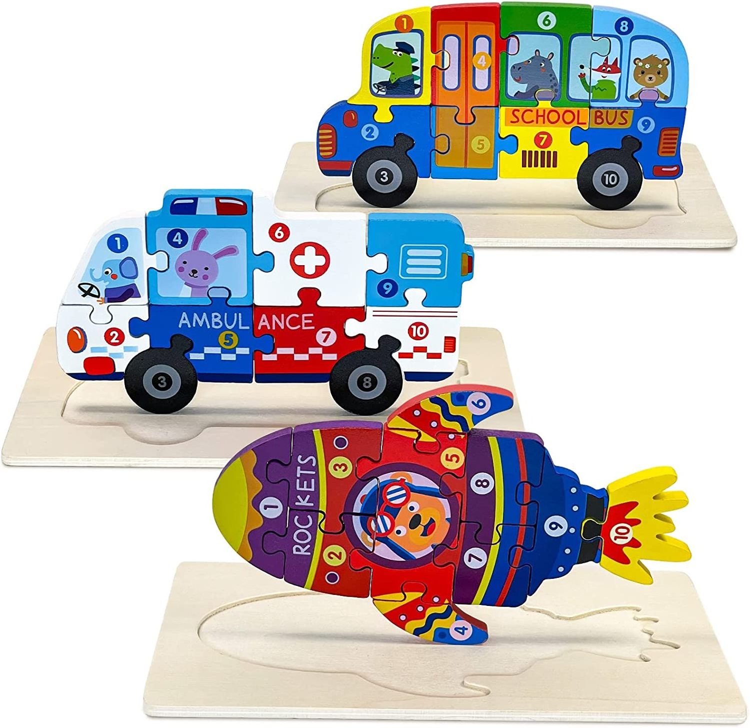 PT Custom Wooden Car Vehicle Sets Wooden Cars Toys Jigsaw Puzzle Pretend Play Children'S Toys Wood Cars