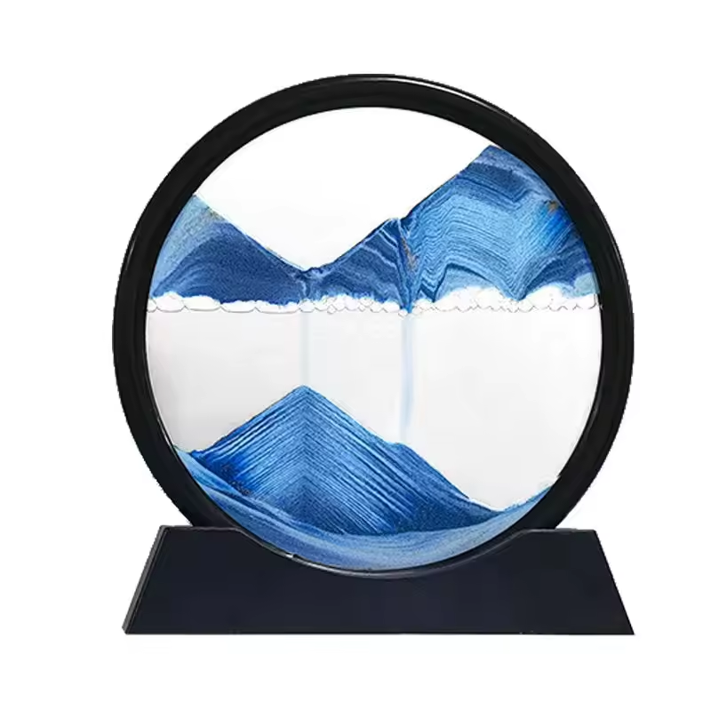 GL Home Decoration Moving Sand Decor Round Glass Frame Display Quicksand 3D Deep Sea Office Work Decoration