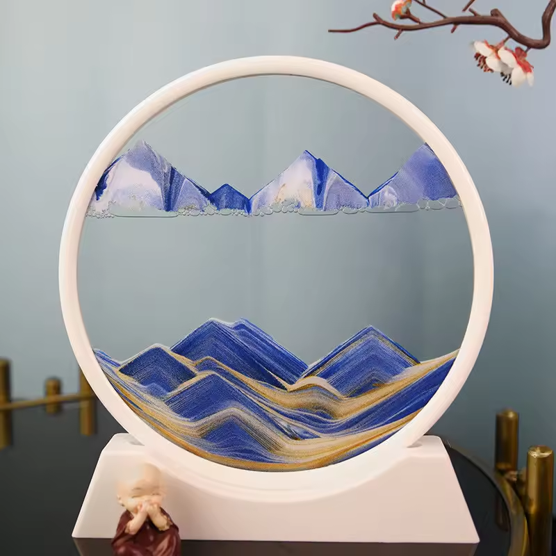 GL Home Decoration Moving Sand Decor Round Glass Frame Display Quicksand 3D Deep Sea Office Work Decoration