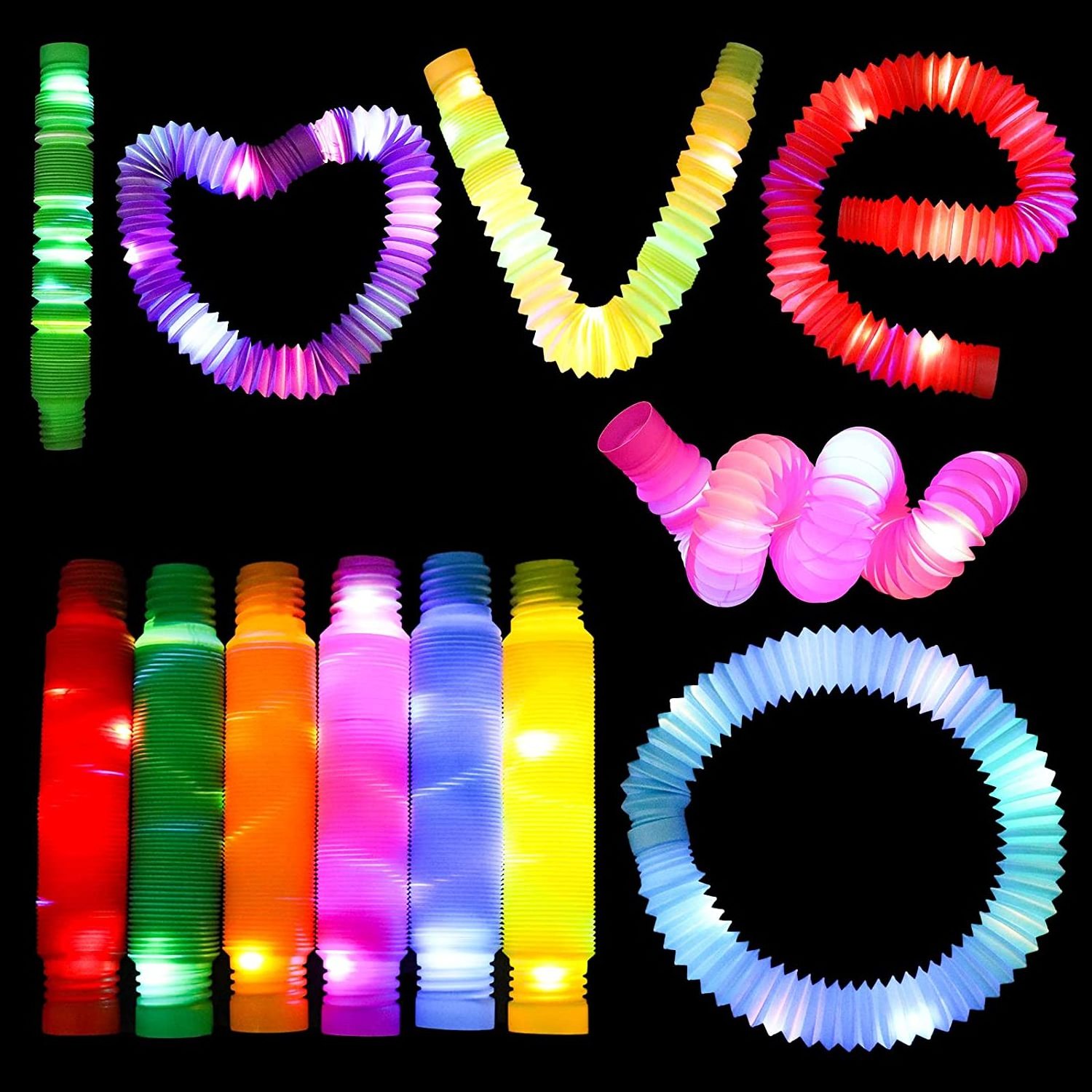 FTZ Trend Products 2024 Plastic Fidget Pop Tube Toys For Kids And Adults Pipe Fidget Sensory Led Light Up Pop Tubes