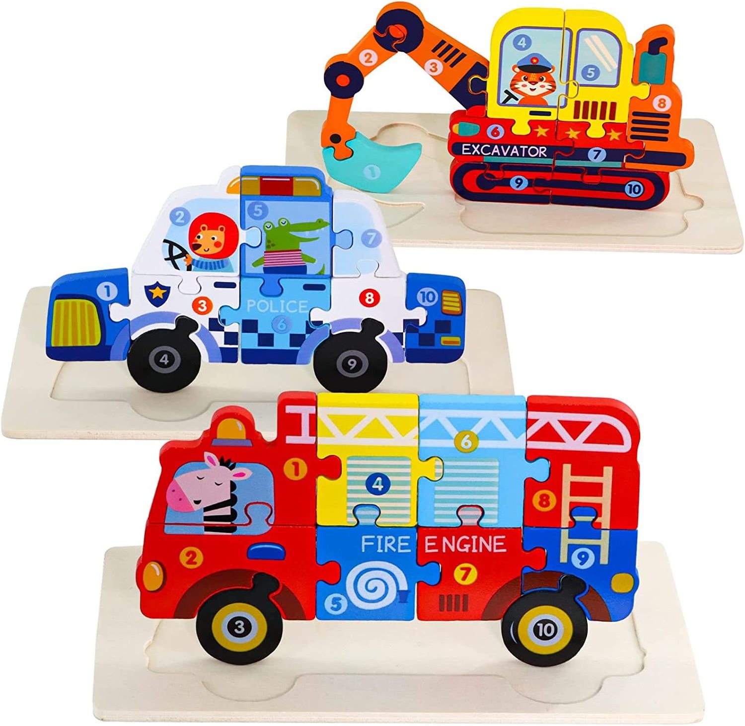 PT Custom Wooden Car Vehicle Sets Wooden Cars Toys Jigsaw Puzzle Pretend Play Children'S Toys Wood Cars