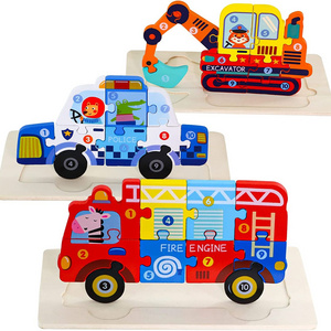 PT Custom Wooden Car Vehicle Sets Wooden Cars Toys Jigsaw Puzzle Pretend Play Children'S Toys Wood Cars