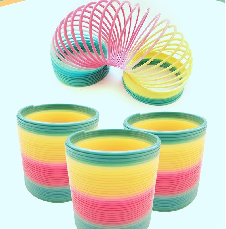 FW84 Colorful Rainbow coil springs Plastic Spring Toy Rainbow Plastic Slinki Toy for Kids and Adults Jumbo Magic Spring Toys