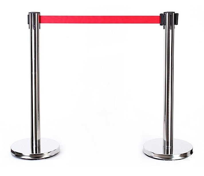 Customised Stainless Steel Crowd Control Barrier Safety Isolation Belt Club Queue Pole Retractable Belt Stanchions