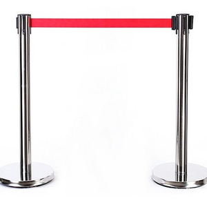 Customised Stainless Steel Crowd Control Barrier Safety Isolation Belt Club Queue Pole Retractable Belt Stanchions