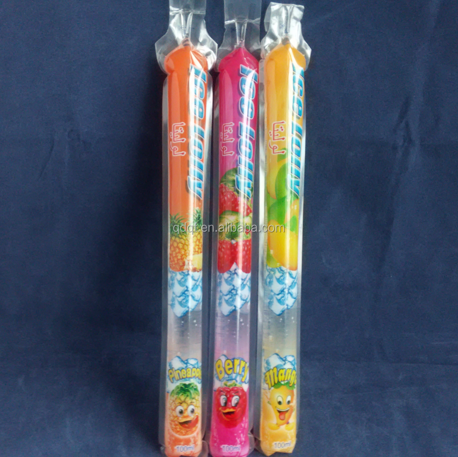 Clear stick shaped plastic bag for juice popsicle packaging