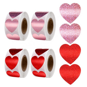 Glitter Pink and Red Heart Stickers Valentines Day Love Labels 500 per Roll Decorative Labels for Envelope Graduation