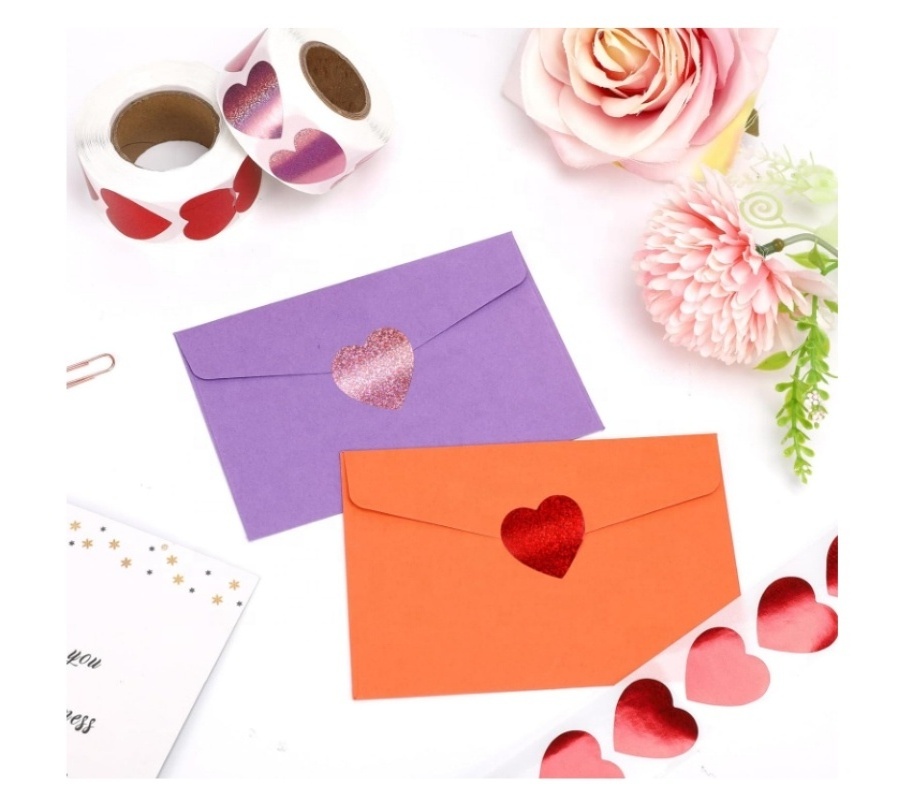 Glitter Pink and Red Heart Stickers Valentines Day Love Labels 500 per Roll Decorative Labels for Envelope Graduation