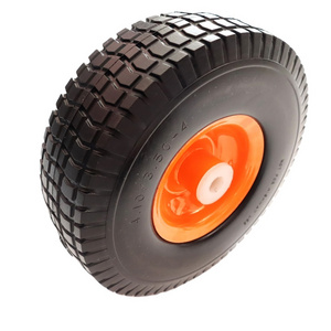 4.10/3.50-4 pu foam wheel  10 inch Flat-Free Tires 3.50-4 Orange Solid Rubber Tire and Wheel Assemblies 5/8 inch Bearings