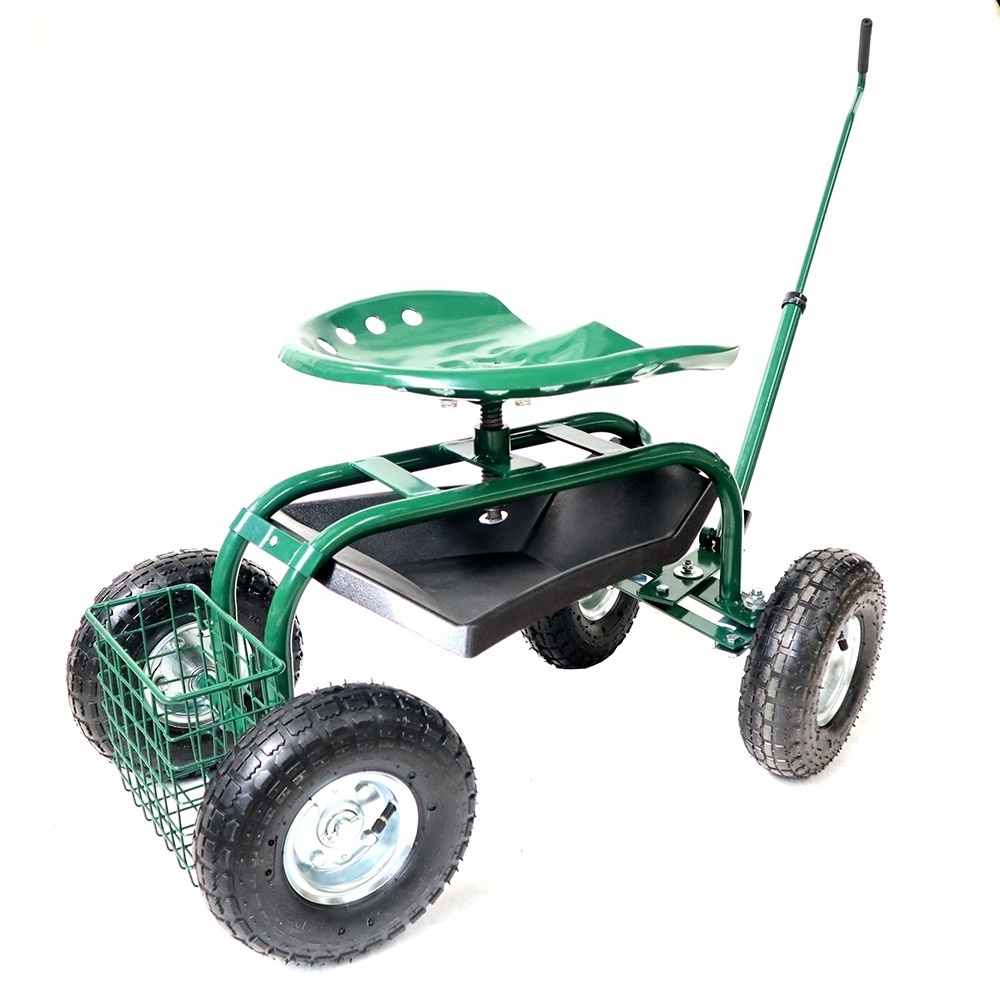 Green Garden Scooter 360 Swivel Seat  Rolling Garden Cart Scooter with Wheels and Tool Tray Chair Planting Yard Lawn Wheels