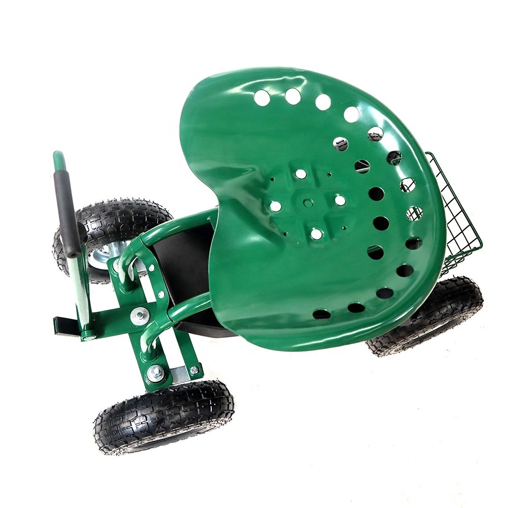 Green Garden Scooter 360 Swivel Seat  Rolling Garden Cart Scooter with Wheels and Tool Tray Chair Planting Yard Lawn Wheels