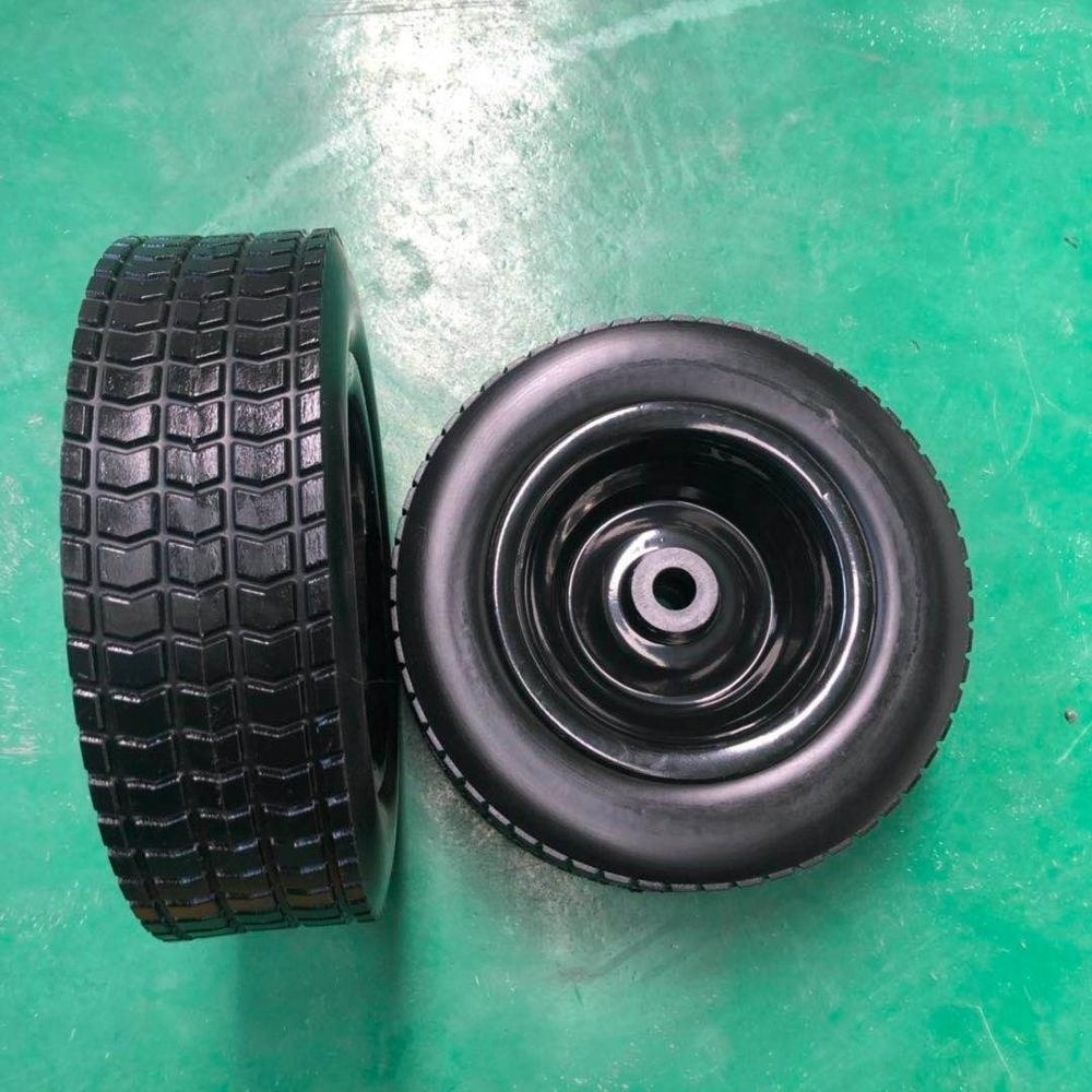 4.00-6 black pu  foam 12 inch  flat free tire wheel  steel rim 12x4  inch pu wheel lawn mover wheel