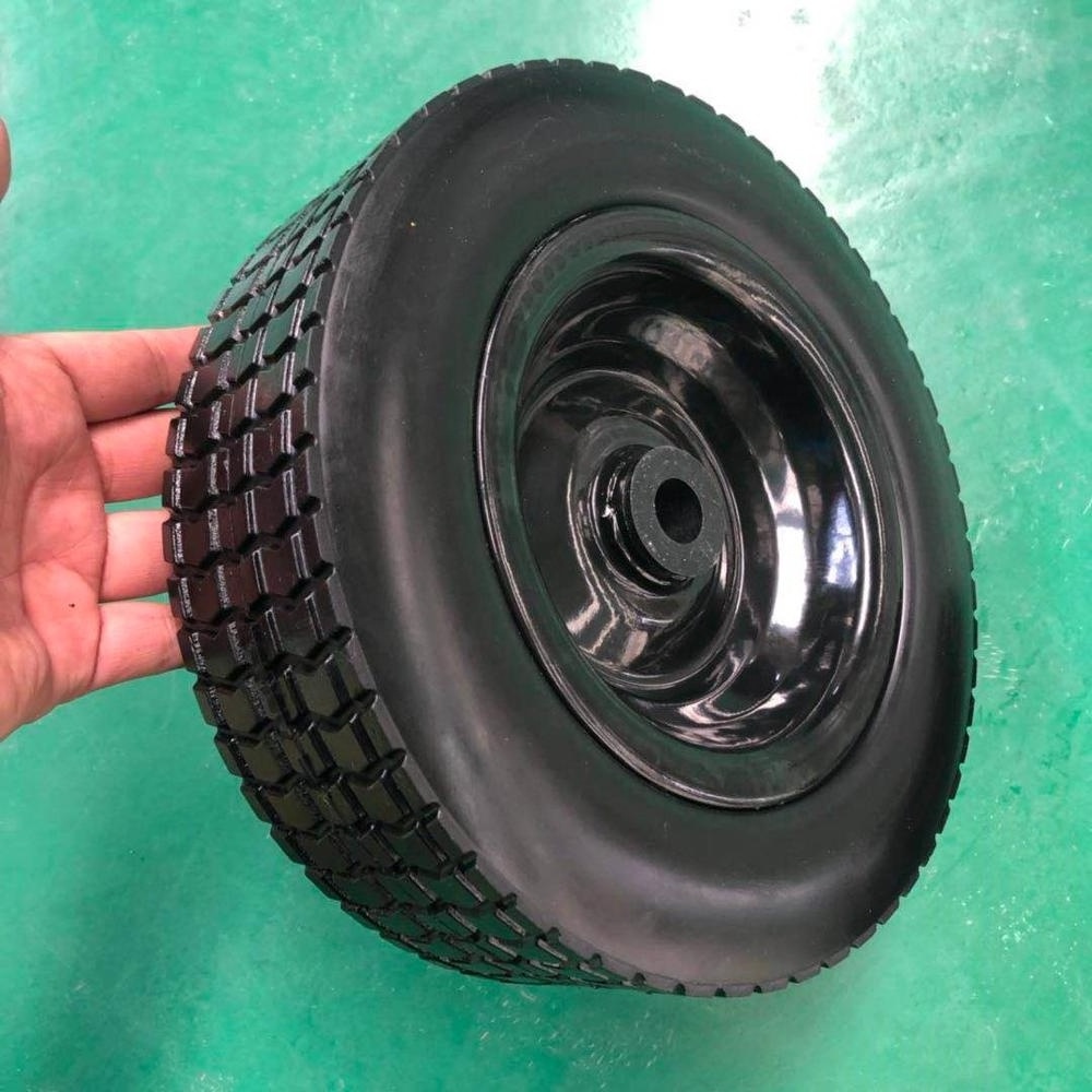 4.00-6 black pu  foam 12 inch  flat free tire wheel  steel rim 12x4  inch pu wheel lawn mover wheel