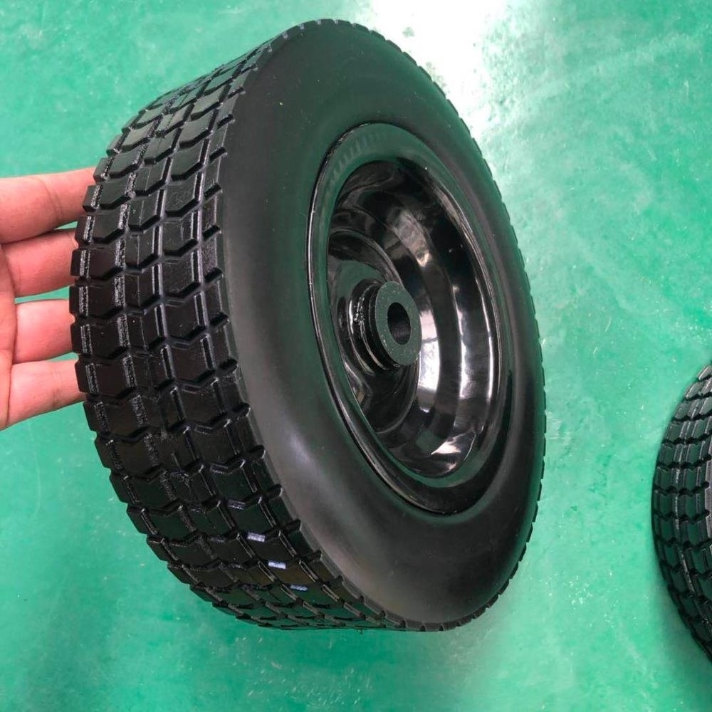 4.00-6 black pu  foam 12 inch  flat free tire wheel  steel rim 12x4  inch pu wheel lawn mover wheel