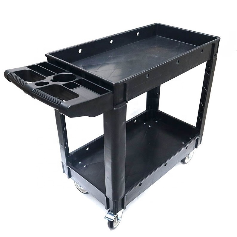 2 layer PP heavy duty tub cart with 5'' caster black tool trolley 250kg