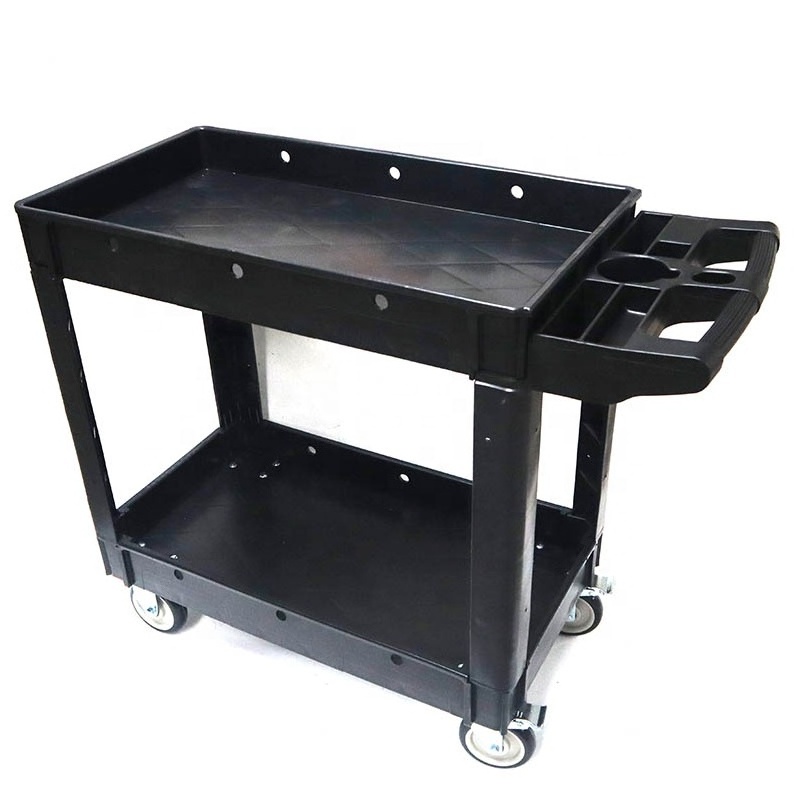 2 layer PP heavy duty tub cart with 5'' caster black tool trolley 250kg