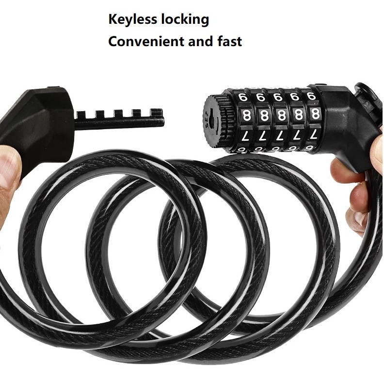 Cycling Long Bicycle Lock Chain Combination Anti Scratch 5 Digit Cable Steel Bicycle Lock