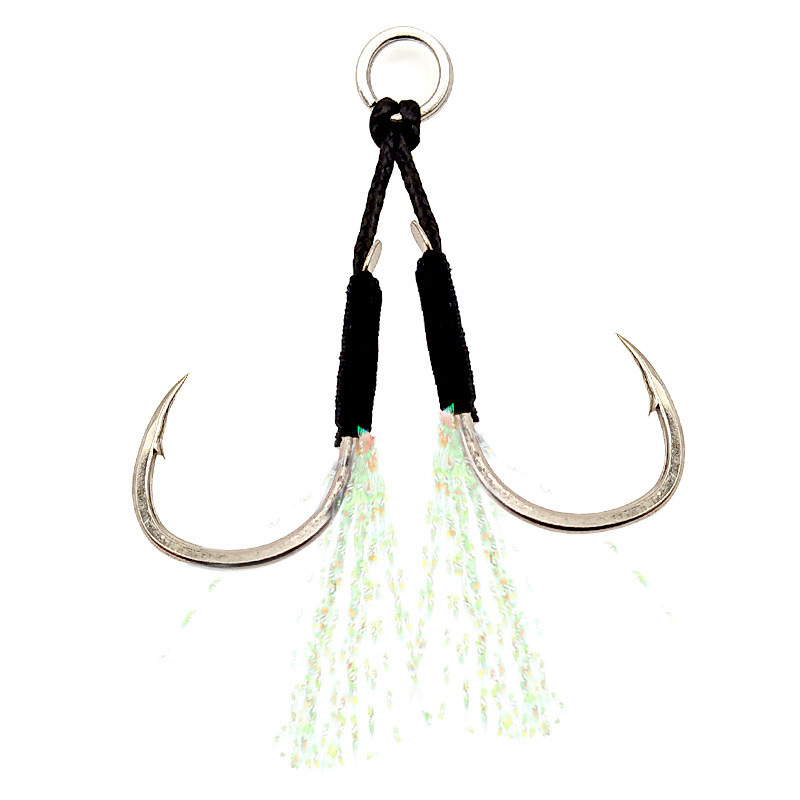 JETSHARK Jig Lure Assist Strong Hook Sea Saltwater  Jigging Double Barbed Feather Fishing jig assist hooks