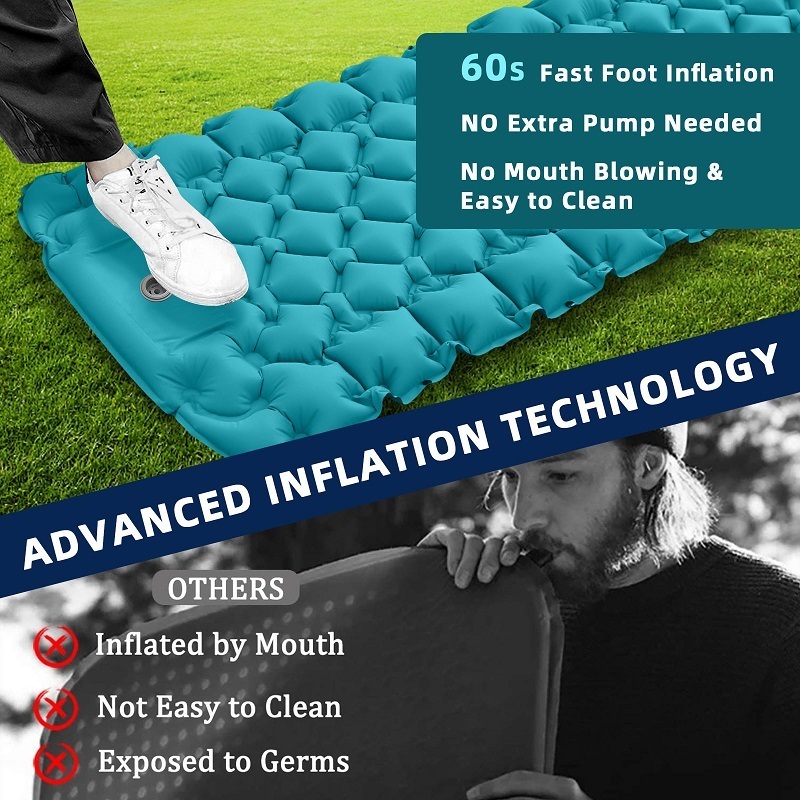 JETSHARK Outdoor Inflatable Bed Cushion With Built-in Foot Pump Portable Family Camping Travel Inflatable Air Mattress