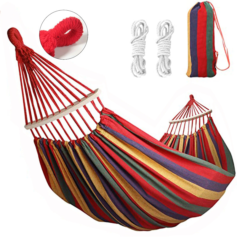 JETSHARK Outdoor Hammock Portable Durable Soft Garden Hammock Hiking Striped Canvas Single Swing Bed Hammock Home Camping Travel