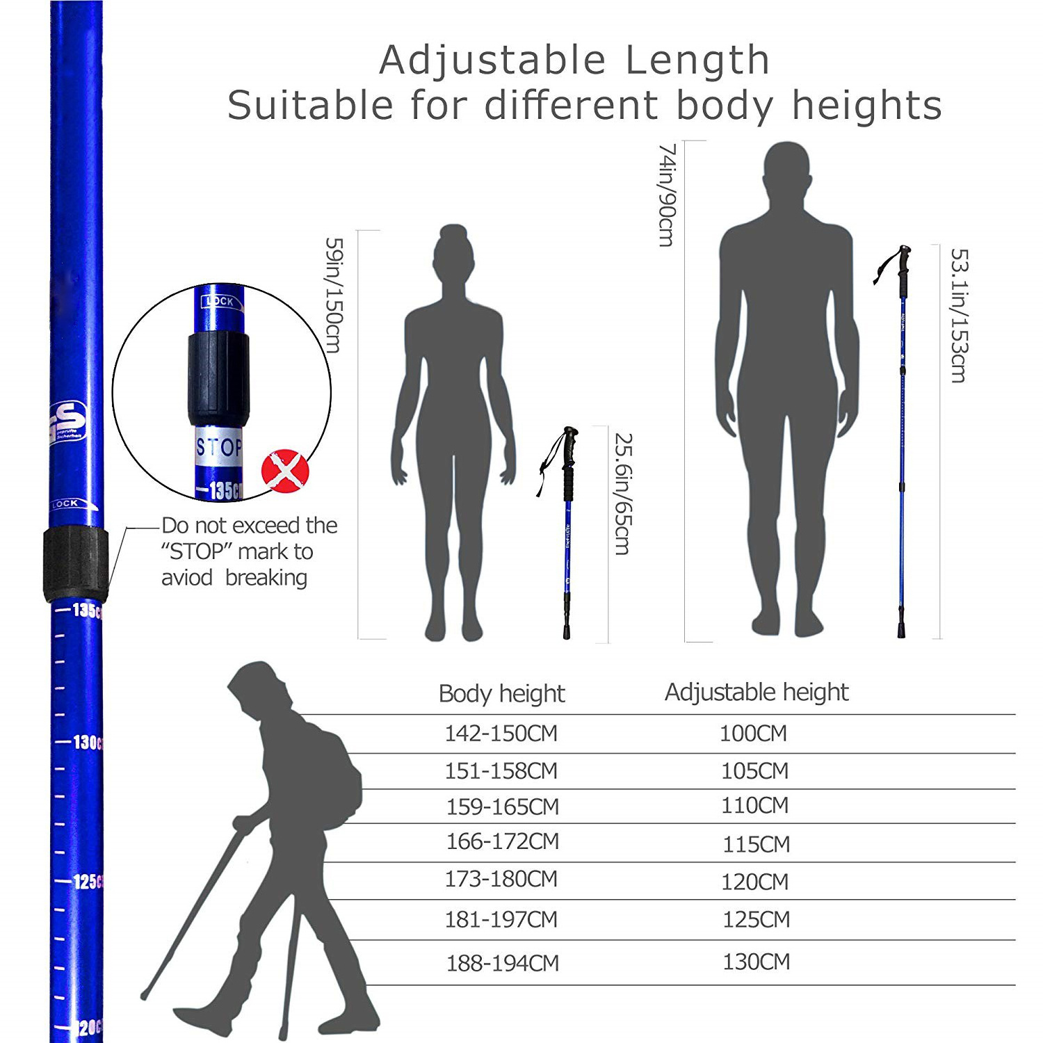 JETSHARK walking stick Trekking poles telescopic baton nordic Aluminum ski camp hiking poles crutches walking cane north pole