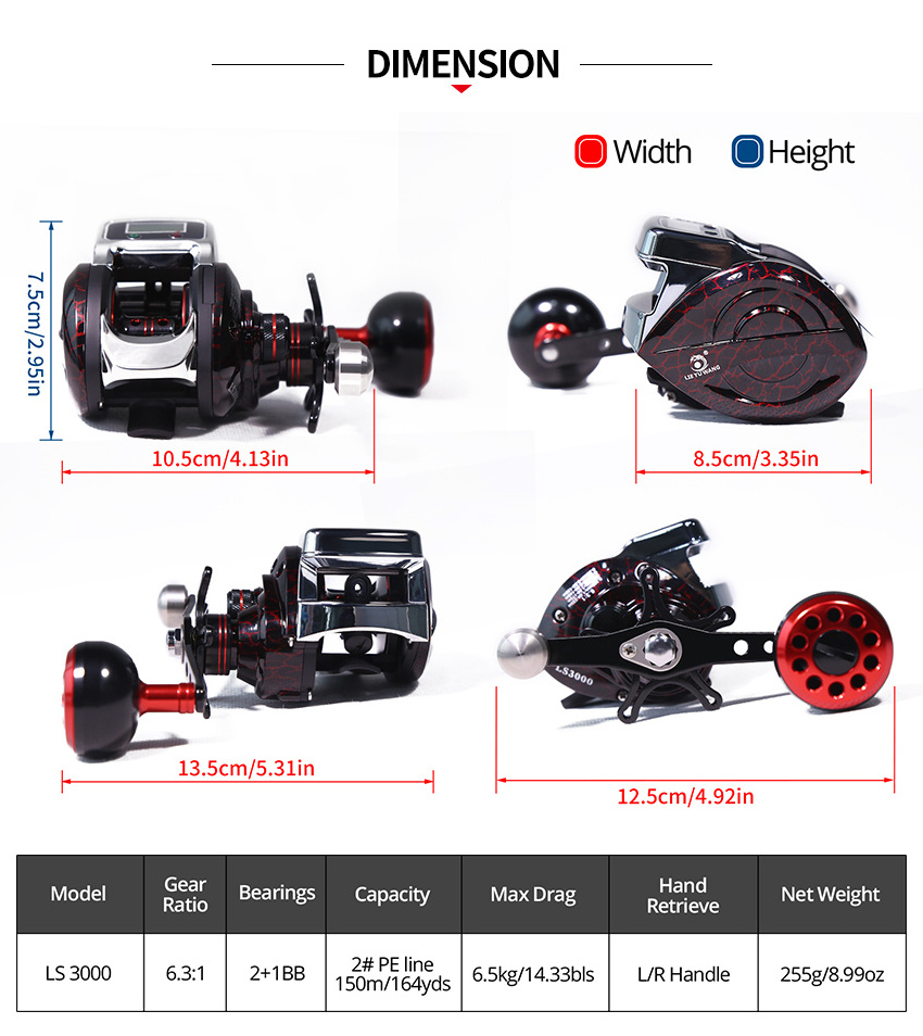 JETSHARK 12BB 6kg Drag 6.3:1 Gear ratio metal baitcaster fishing reels with line counter