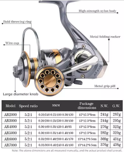 JETSHARK fishing reel Spinning Metal Knob Metal Large-capacity Spool AR2000-7000 Series spinning  Fishing Reel