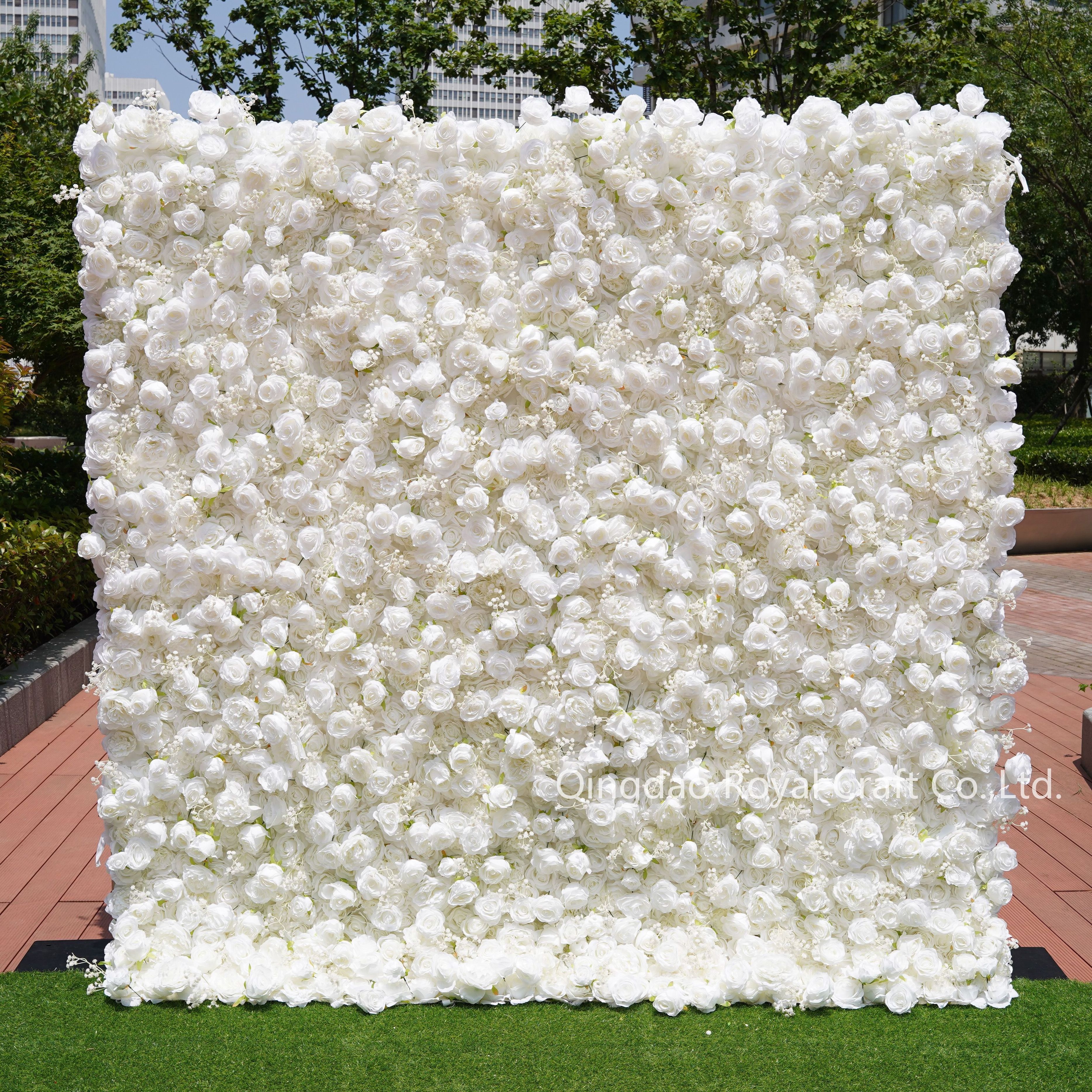 3D Roll Up Cloth Flower Walls Panel Backdrop Rose Peony Silk Artificial flower wall backdrop 8ft x 8ft For Party Wall