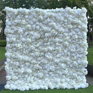 3D Roll Up Cloth Flower Walls Panel Backdrop Rose Peony Silk Artificial flower wall backdrop 8ft x 8ft For Party Wall