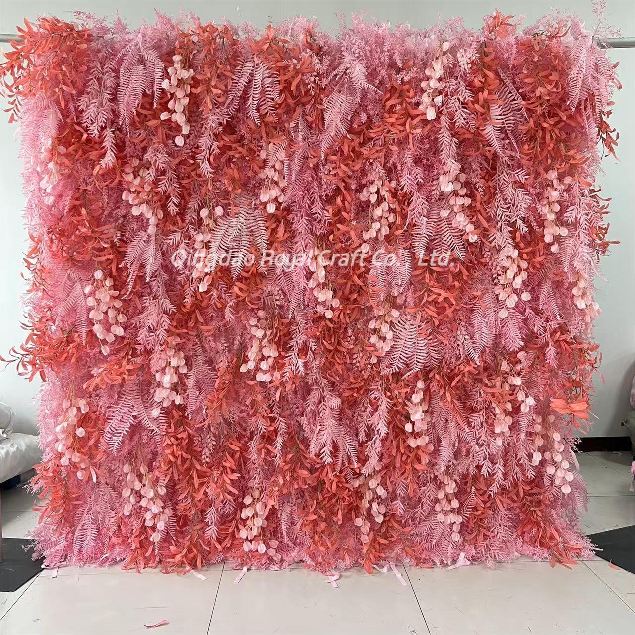 3D Roll Up Cloth Flower Walls Panel Backdrop Rose Peony Silk Artificial flower wall backdrop 8ft x 8ft For Party Wall