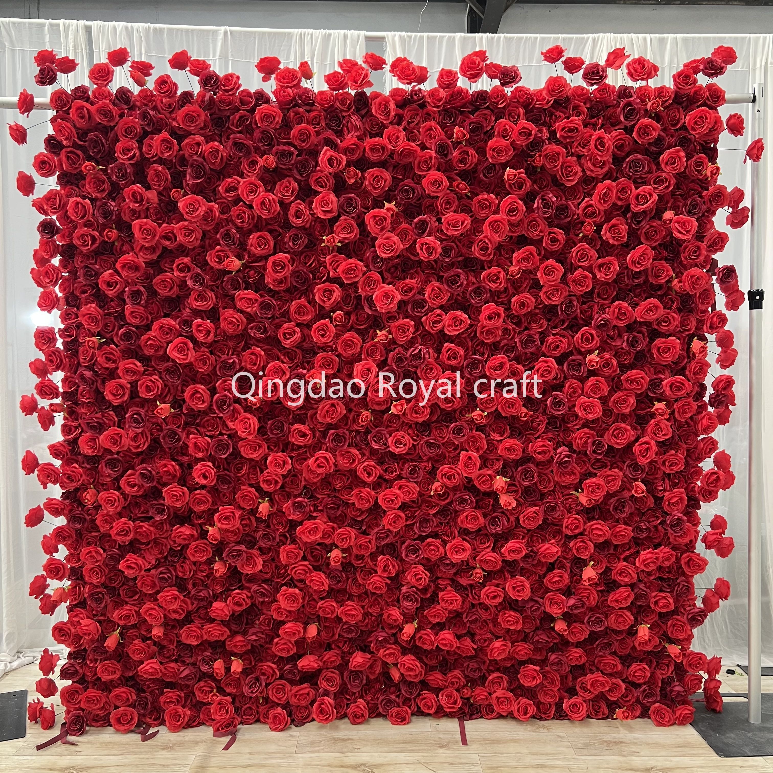 3D Roll Up Cloth Flower Walls Panel Backdrop Rose Peony Silk Artificial flower wall backdrop 8ft x 8ft For Party Wall