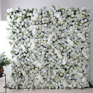 8*8ft Cloth Fabric 3d 5d Roll Up Pink White Wedding Rose Flowers Wall Backdrop Artificial Wall Decoration Flower Wall Panels