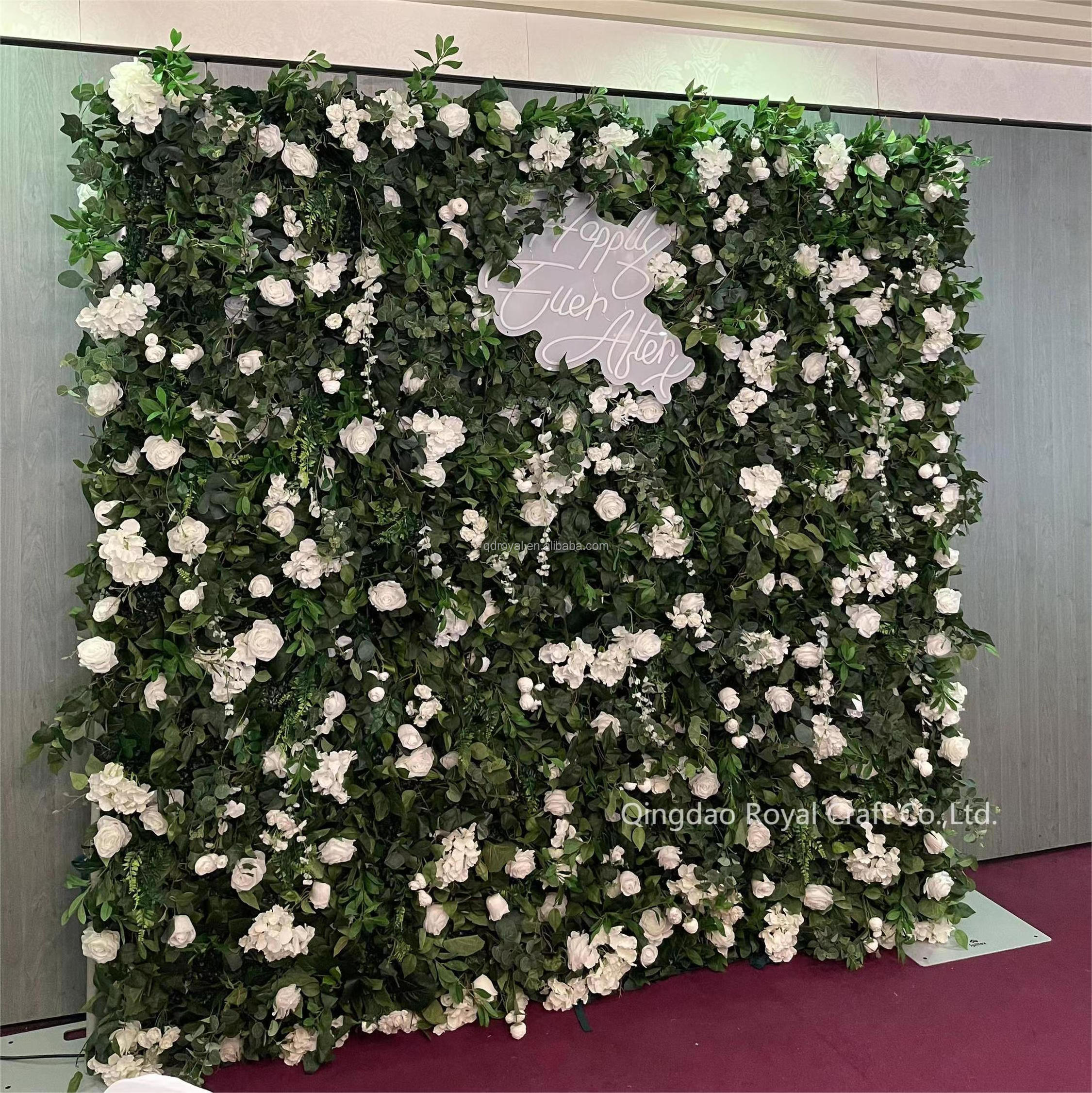 8*8ft Cloth Fabric 3d 5d Roll Up Pink White Wedding Rose Flowers Wall Backdrop Artificial Wall Decoration Flower Wall Panels