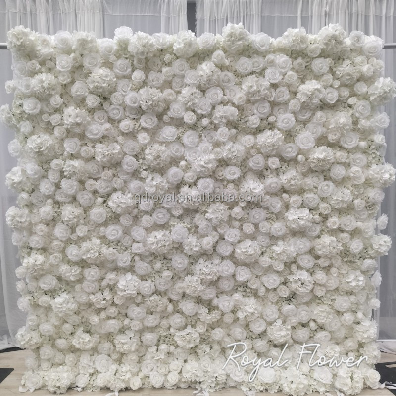 8*8ft Cloth Fabric 3d 5d Roll Up Pink White Wedding Rose Flowers Wall Backdrop Artificial Wall Decoration Flower Wall Panels