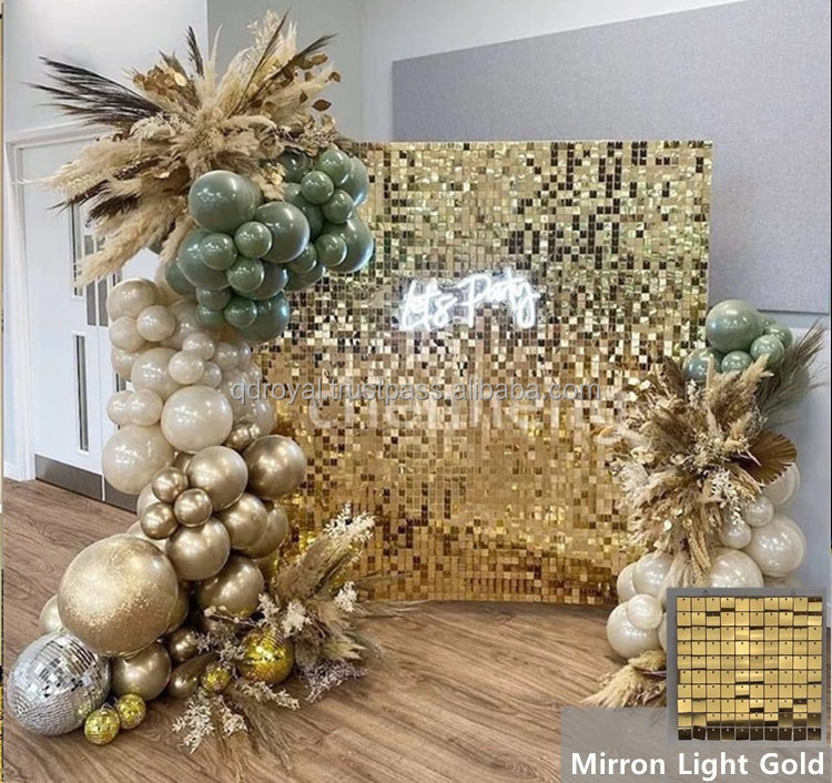 Clear Grid Panel Gold Interlocking 3d Shimmer Sequin Wall Panel For Wedding Birthday Party Decoration