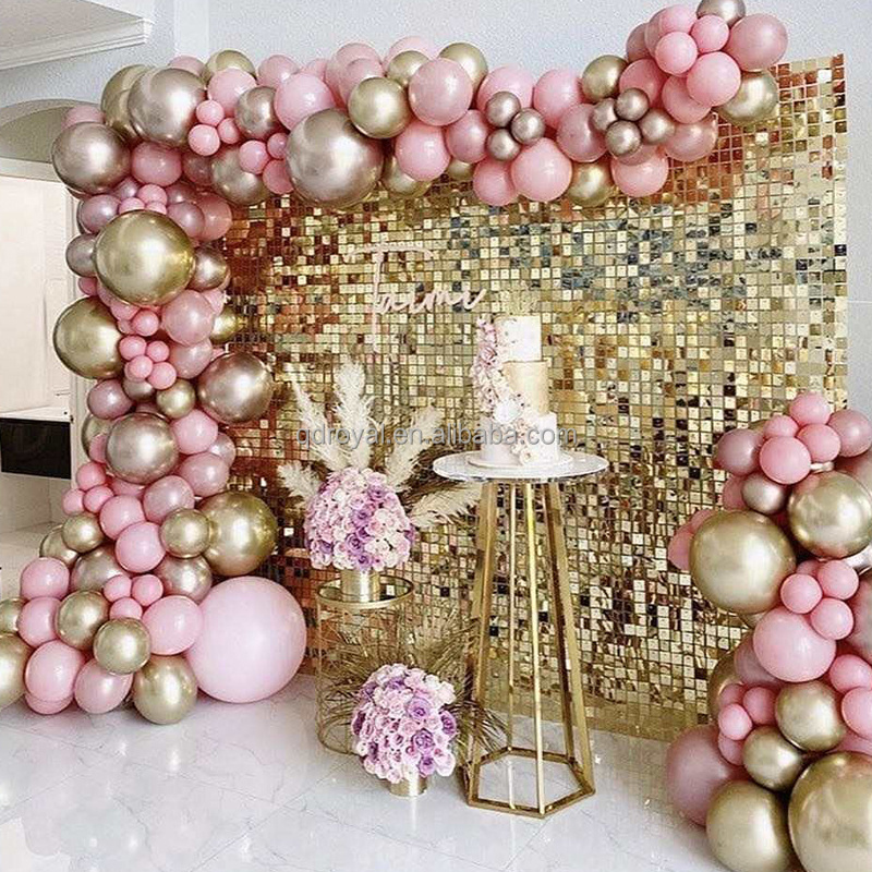 Clear Grid Panel Gold Interlocking 3d Shimmer Sequin Wall Panel For Wedding Birthday Party Decoration