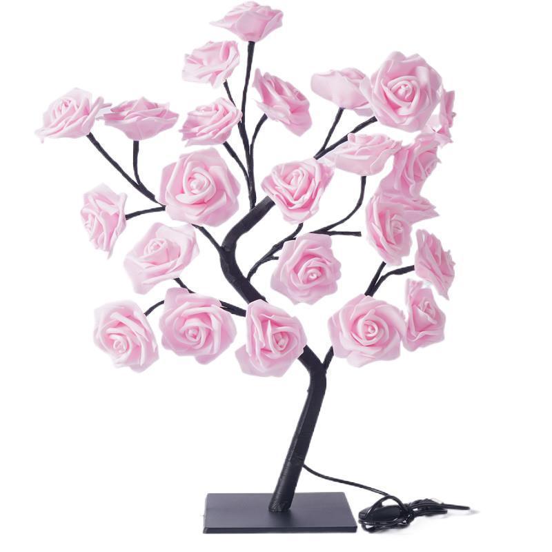 Led Rose Table Lamp 24led Romantic Flower Night Light Wedding Bedroom Indoor Christmas Decoration Rose Flower Bonsai Tree Light