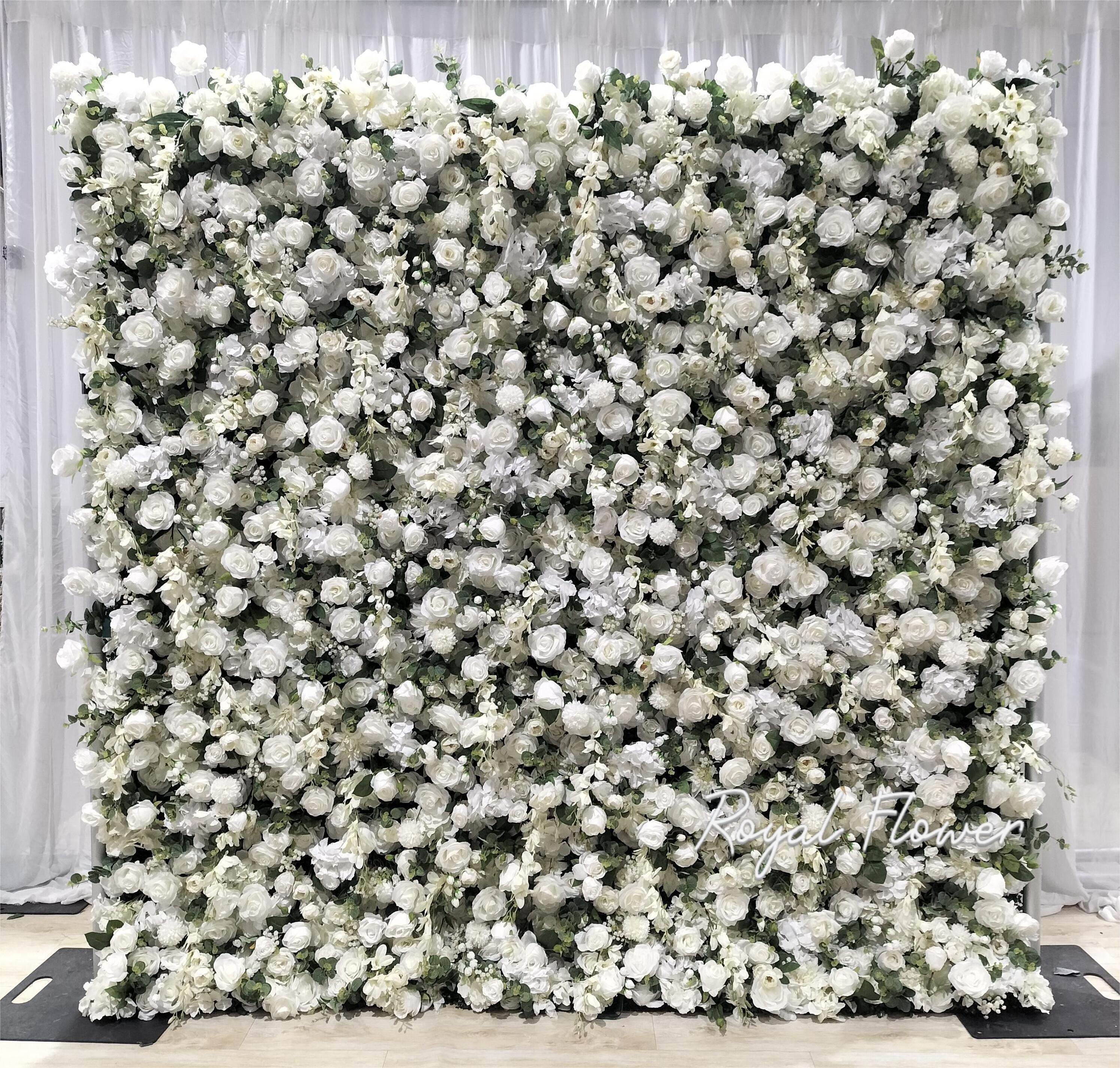 High Quality 3d 5d Pink Purple Artificial Flower Wall Rolling Up Curtain Flower Wall Backdrop For Wedding Event Decoration